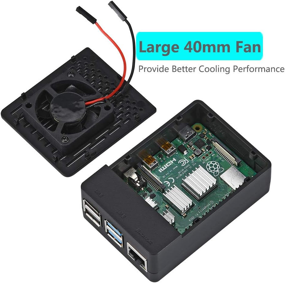 Case for Raspberry Pi 4, ABS Pi 4 Case with Cooling Fan, Pi 4 Heatsink, Simple Removable Top Cover for Pi 4 Model B/ 4B