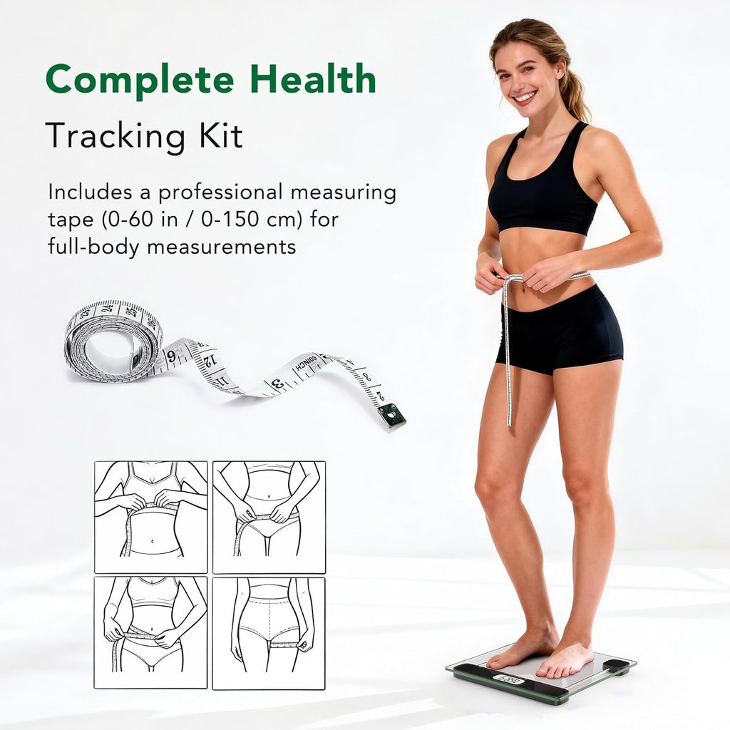Scale for Body Weight, Accurate Bathroom Scales, Digital Weighing Machine for People, 400Lb Capacity, LCD Display, Step-On Technology, Tempered Glass, Measuring Tape Included