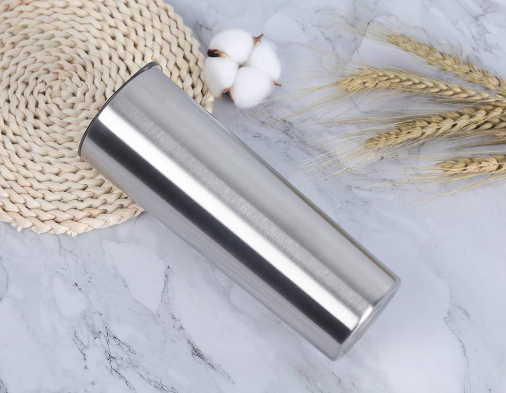 20 Oz Skinny Stainless Steel Tumbler Set with Lids, Insulated Slim Water Tumbler for DIY, Silver