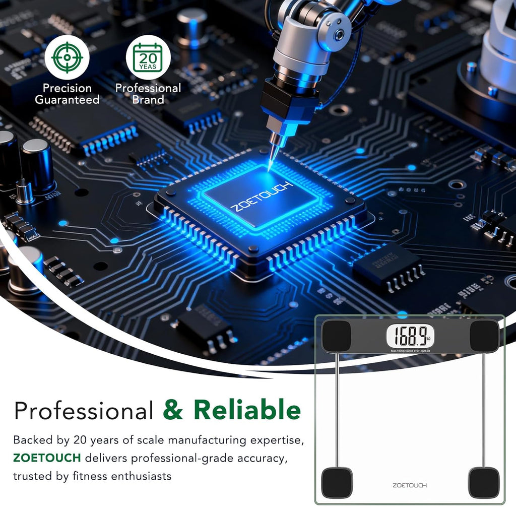 Scale for Body Weight, Accurate Bathroom Scales, Digital Weighing Machine for People, 400Lb Capacity, LCD Display, Step-On Technology, Tempered Glass, Measuring Tape Included