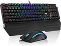Havit Mechanical Keyboard and Mouse Combo RGB Gaming 104 Keys Blue Switches Wired USB Keyboards with Detachable Wrist Rest, Programmable Gaming Mouse for PC Gamer Computer Desktop (Black)