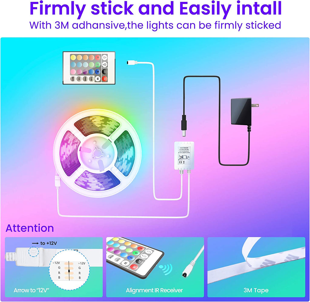 50 FT LED Strip Lights,Bluetooth LED Lighting for Bedroom, Color Changing Light Strip with Music Sync, Phone Controller and IR Remote(App+Remote +Mic)
