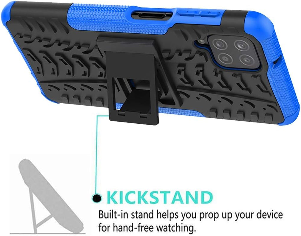 For Samsung A12 Case,Galaxy A12 Case,With HD Screen Protector,[Shockproof] Tough Rugged Dual Layer Protective Case Hybrid Kickstand Cover for Samsung Galaxy A12 (Blue)