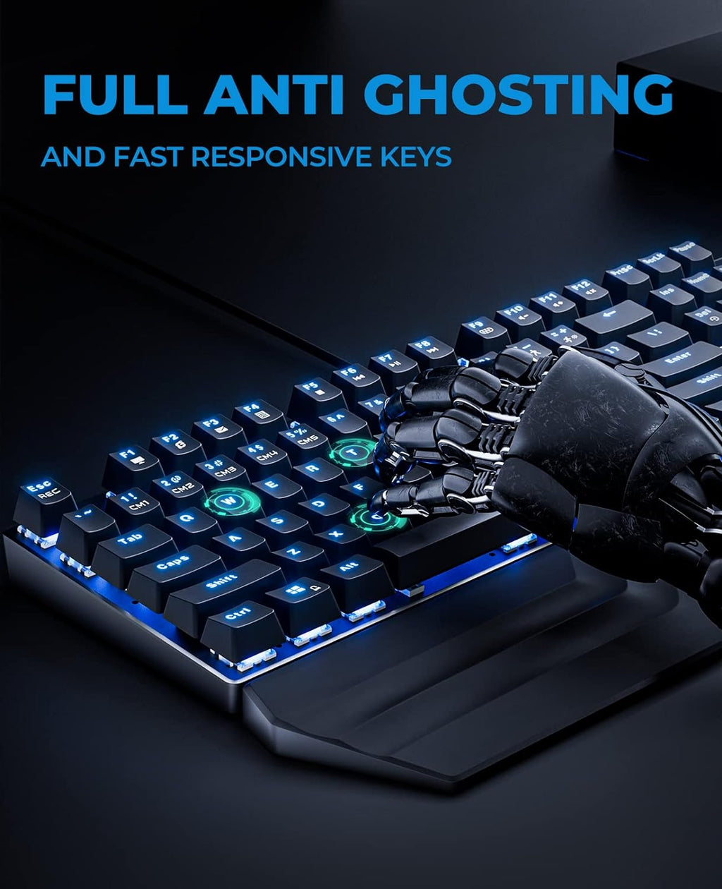 Havit Mechanical Keyboard and Mouse Combo RGB Gaming 104 Keys Blue Switches Wired USB Keyboards with Detachable Wrist Rest, Programmable Gaming Mouse for PC Gamer Computer Desktop (Black)