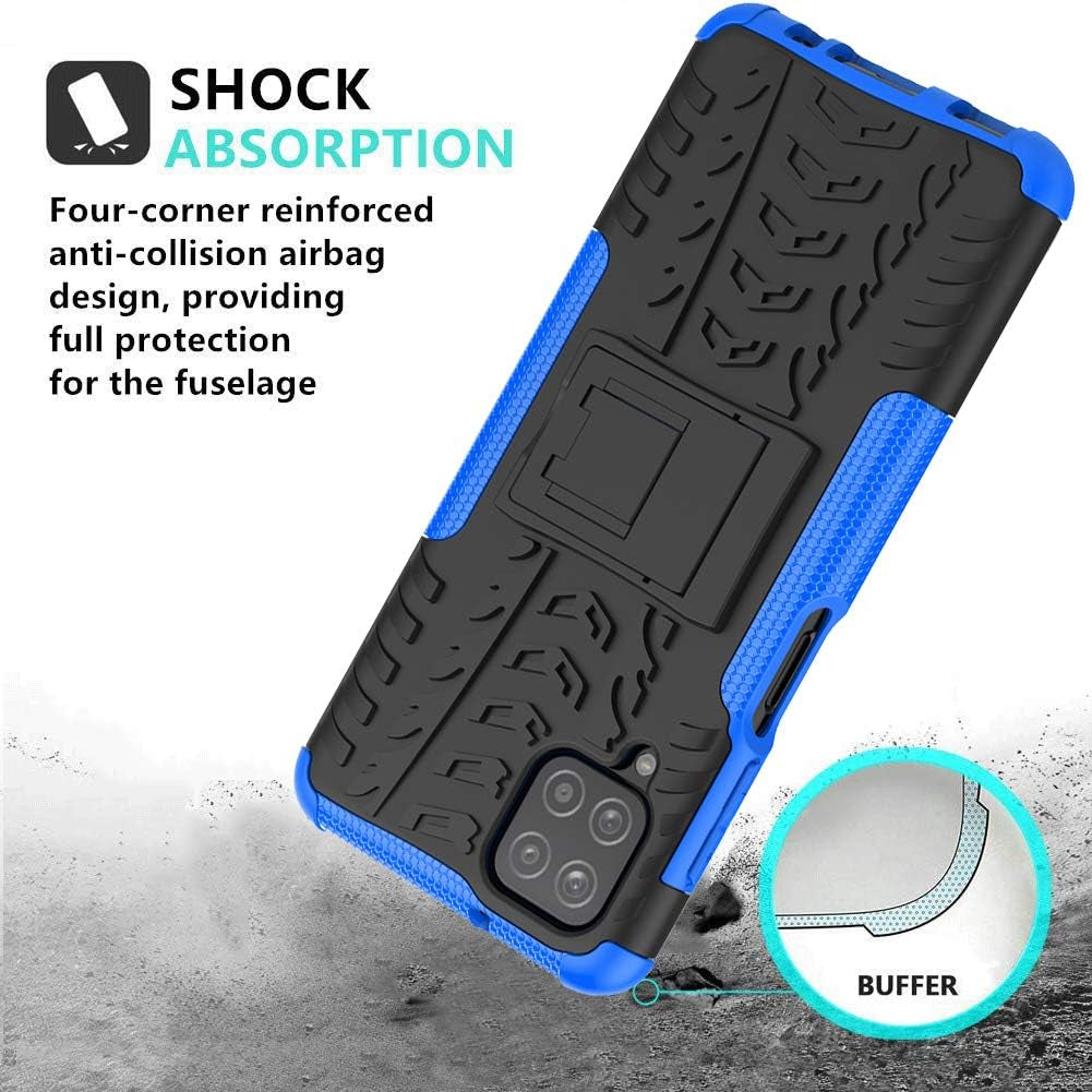 For Samsung A12 Case,Galaxy A12 Case,With HD Screen Protector,[Shockproof] Tough Rugged Dual Layer Protective Case Hybrid Kickstand Cover for Samsung Galaxy A12 (Blue)