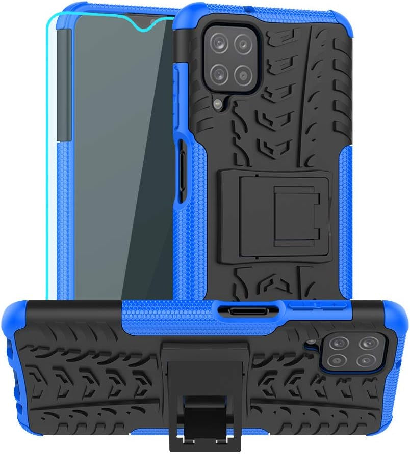 For Samsung A12 Case,Galaxy A12 Case,With HD Screen Protector,[Shockproof] Tough Rugged Dual Layer Protective Case Hybrid Kickstand Cover for Samsung Galaxy A12 (Blue)