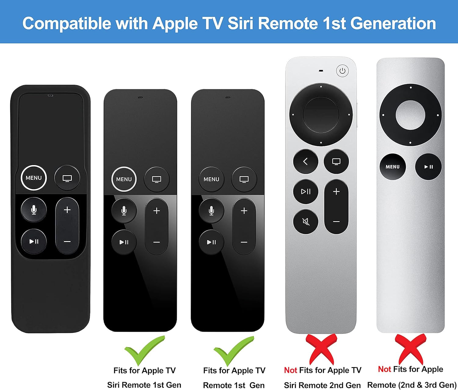 Silicone Case Compatible with Apple TV 4K/HD Siri Remote (1St Gen) - Anti-Slip Shock Proof Soft Remote Cover Case Compatible with Apple TV 4K 5Th 4Th Gen Siri Remote Controller - Black