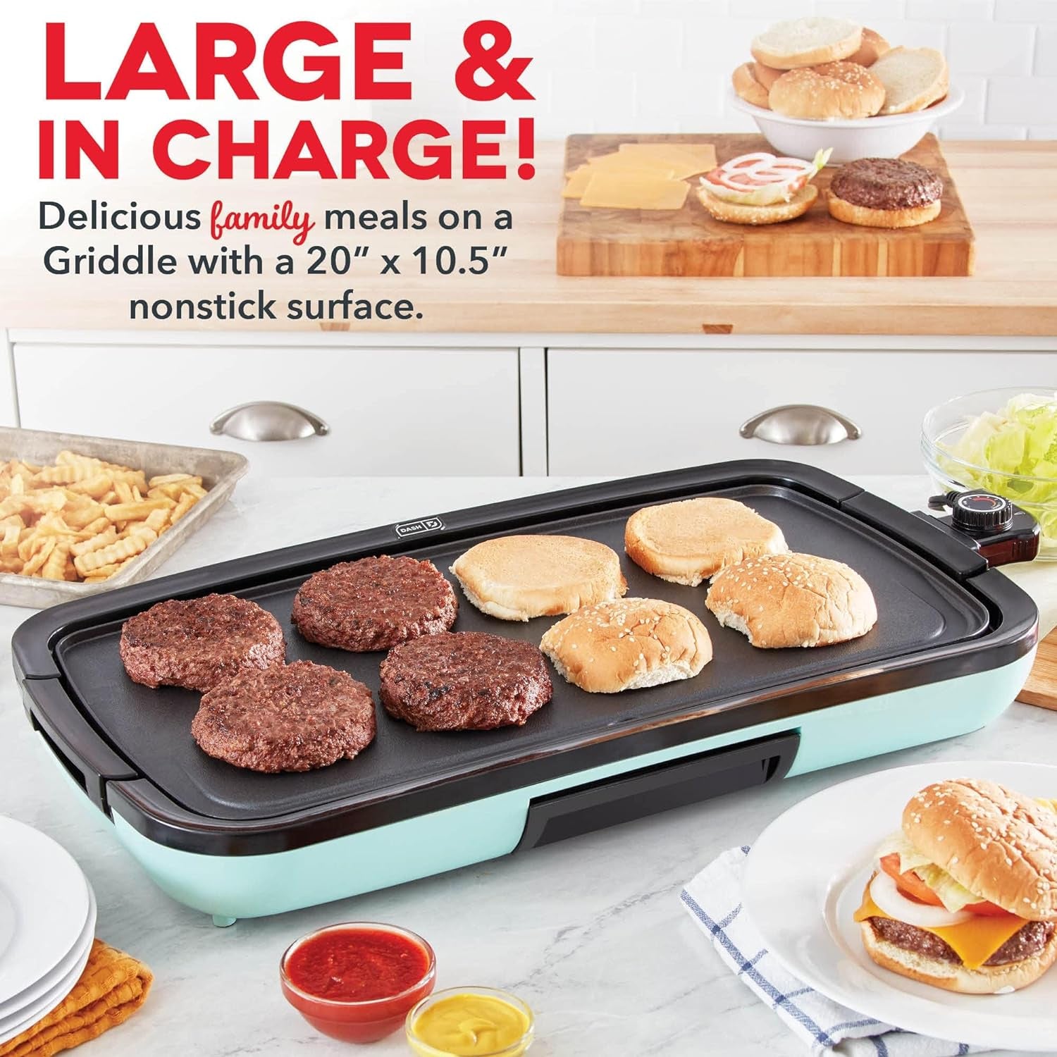 Deluxe Everyday Griddle - Electric Griddle with Removable Plate - Nonstick, Easy-Clean Surface & Anti-Slip Base - Recipe Book Included - Aqua